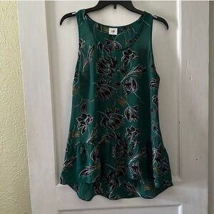 Cabi Green Floral Lightweight Boho Ruffle Hem Tank Top